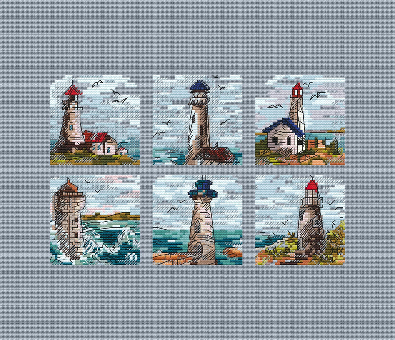 Mini Stamp Series. Set of 6 Mini Lighthouses - PDF Cross Stitch Pattern