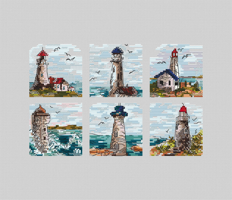 Mini Stamp Series. Set of 6 Mini Lighthouses - PDF Cross Stitch Pattern