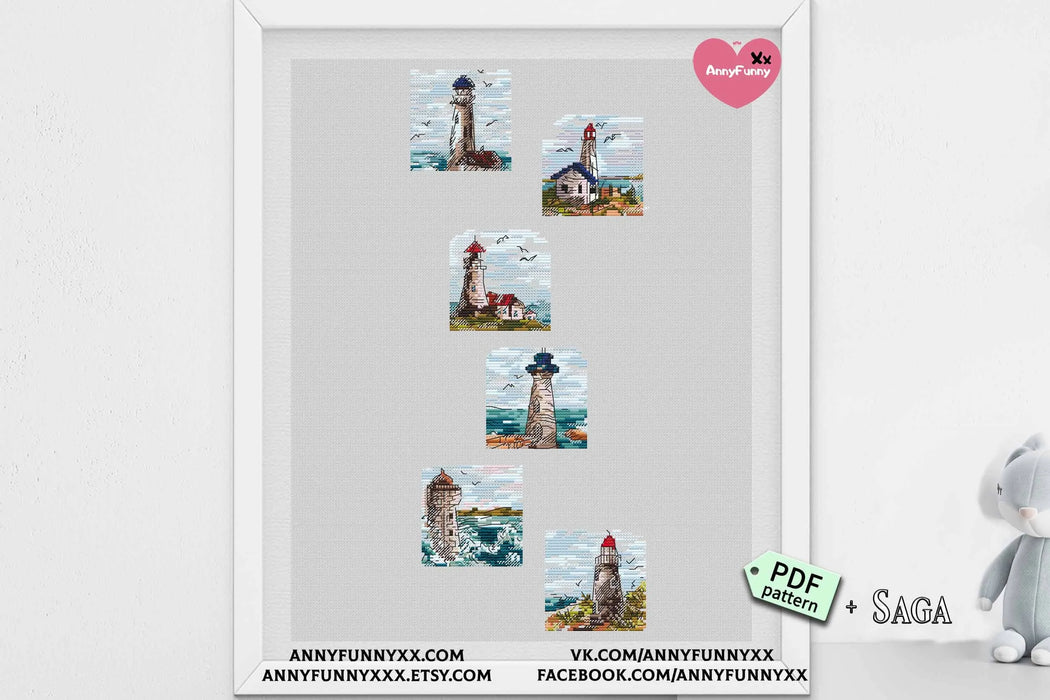 Mini Stamp Series. Set of 6 Mini Lighthouses - PDF Cross Stitch Pattern