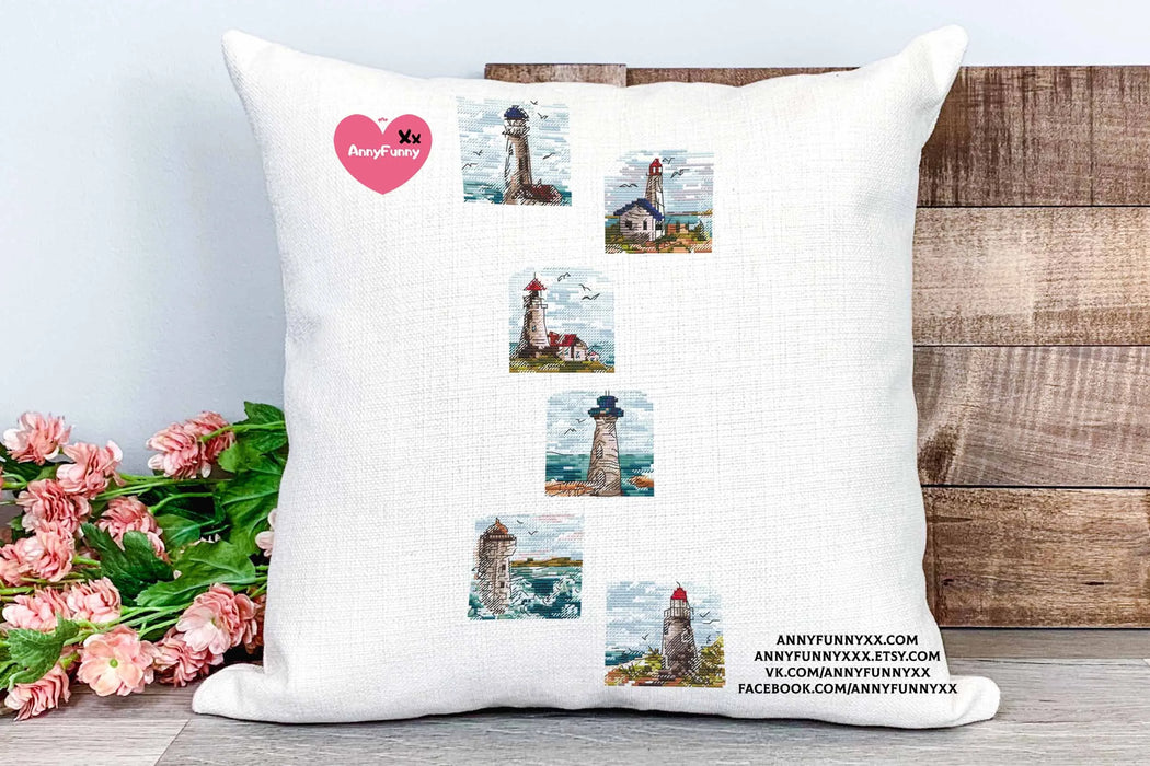 Mini Stamp Series. Set of 6 Mini Lighthouses - PDF Cross Stitch Pattern