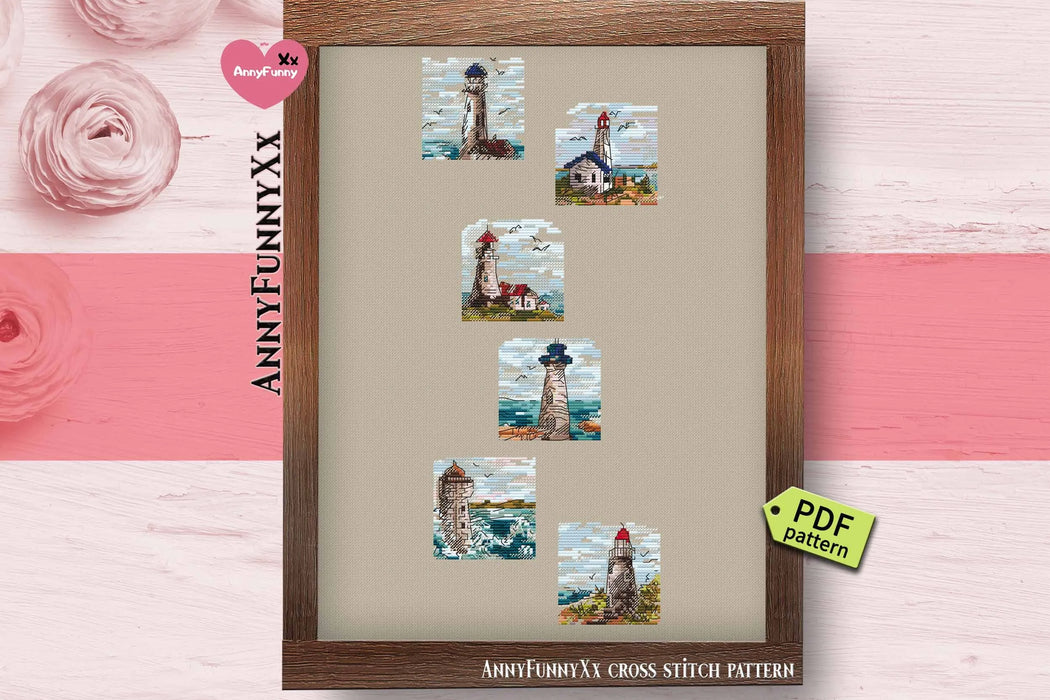 Mini Stamp Series. Set of 6 Mini Lighthouses - PDF Cross Stitch Pattern