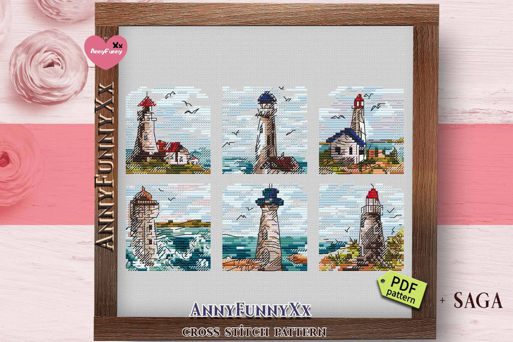 Mini Stamp Series. Set of 6 Mini Lighthouses - PDF Cross Stitch Pattern