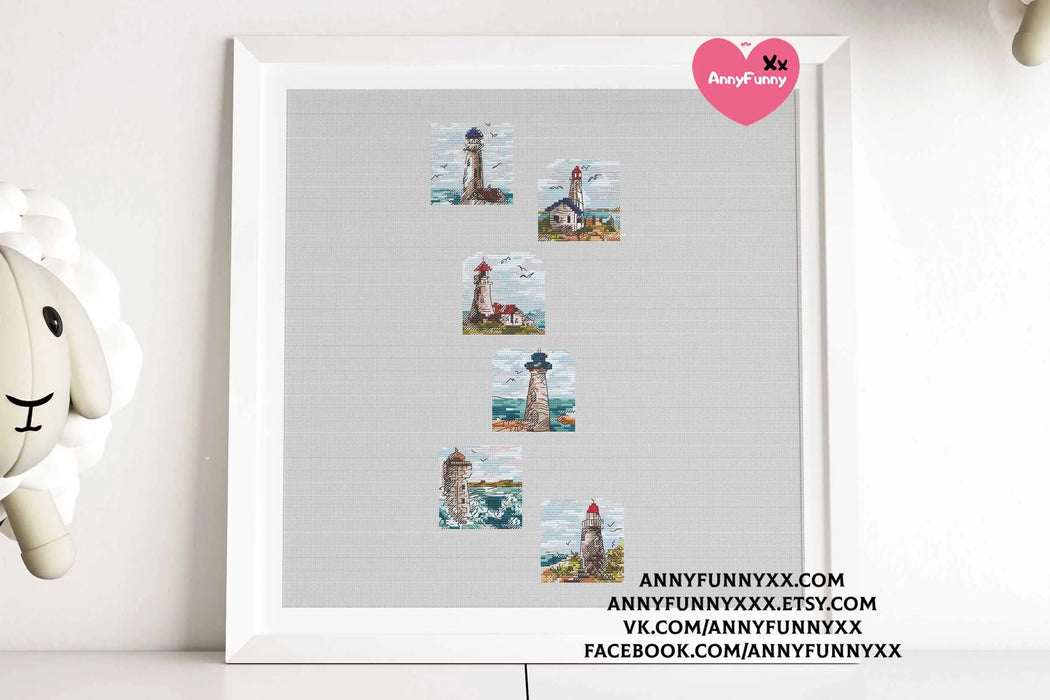 Mini Stamp Series. Set of 6 Mini Lighthouses - PDF Cross Stitch Pattern