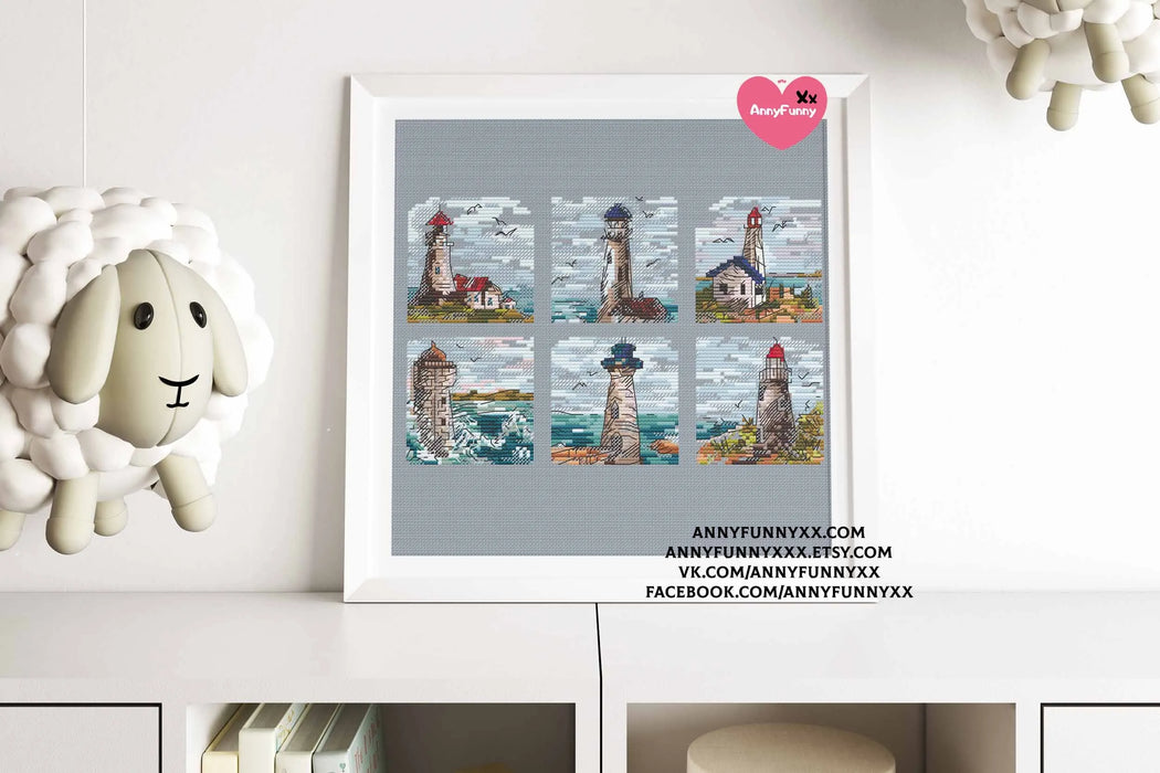 Mini Stamp Series. Set of 6 Mini Lighthouses - PDF Cross Stitch Pattern