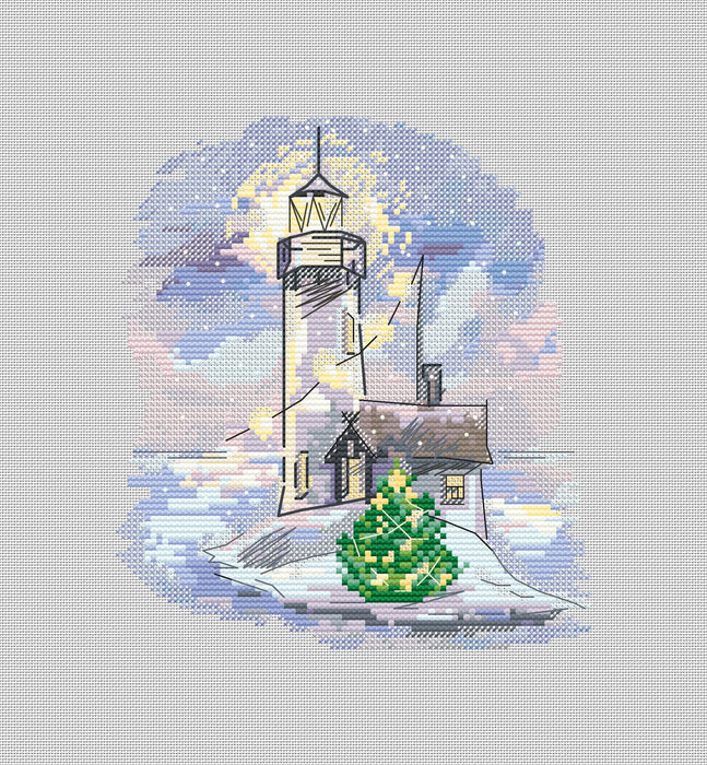 Winter lighthouse. Twilight - PDF Cross Stitch Pattern