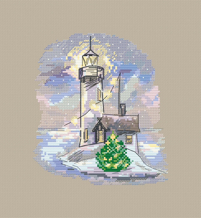 Winter lighthouse. Twilight - PDF Cross Stitch Pattern