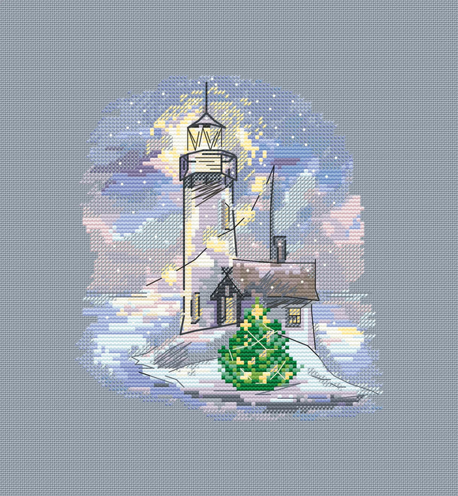 Winter lighthouse. Twilight - PDF Cross Stitch Pattern