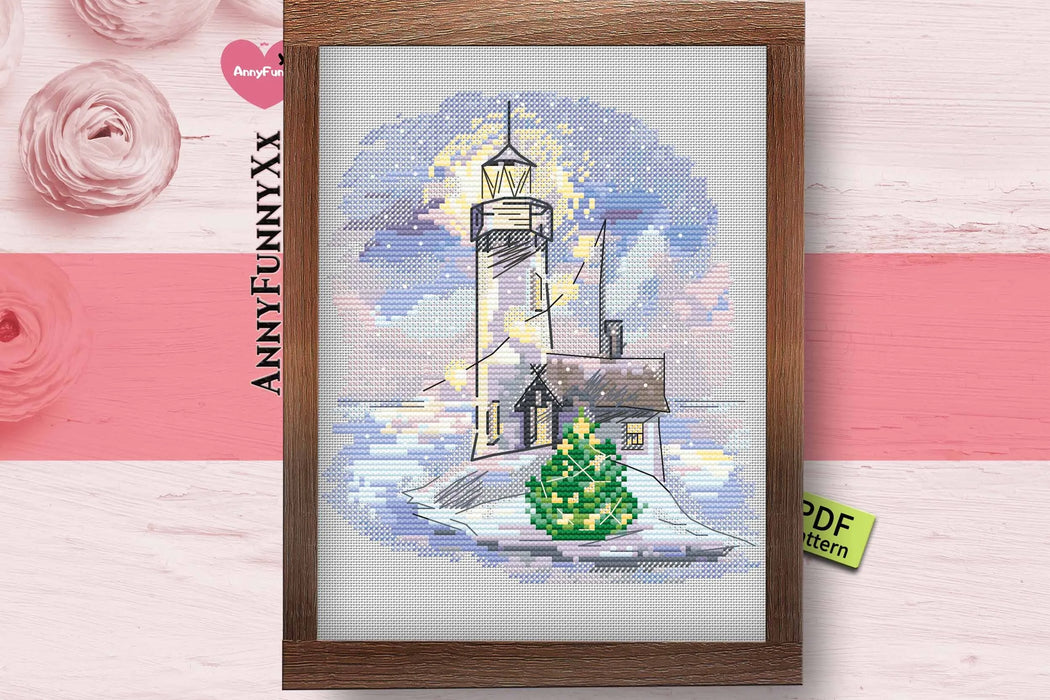 Winter lighthouse. Twilight - PDF Cross Stitch Pattern