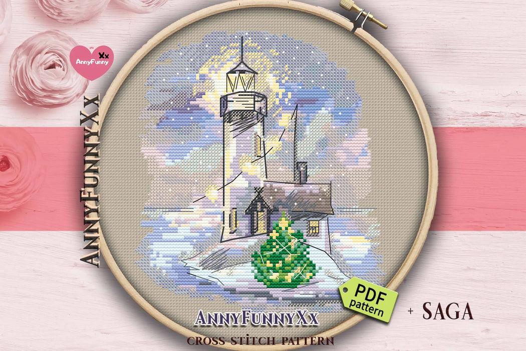 Winter lighthouse. Twilight - PDF Cross Stitch Pattern