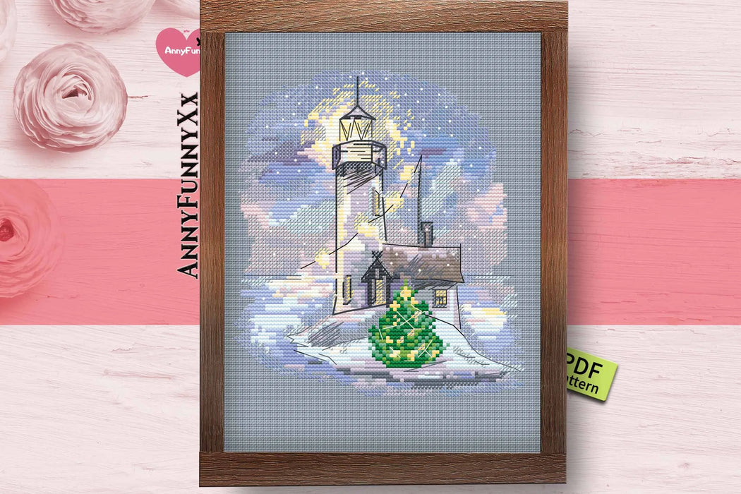 Winter lighthouse. Twilight - PDF Cross Stitch Pattern