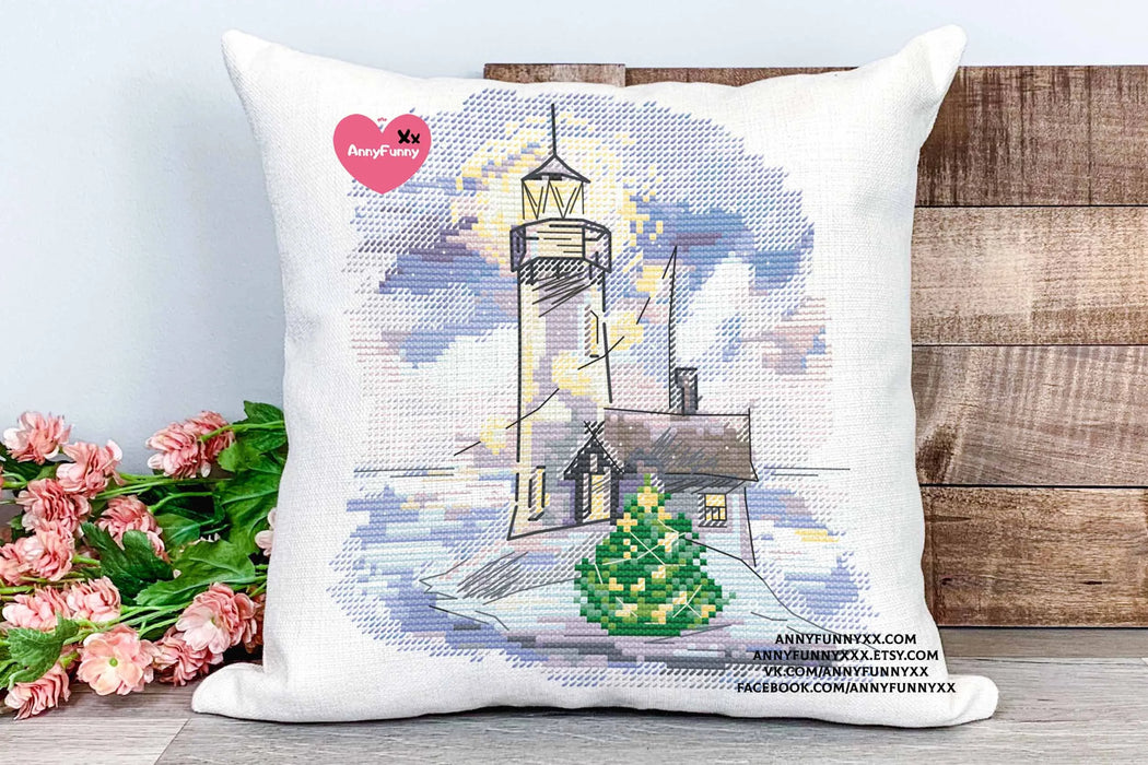 Winter lighthouse. Twilight - PDF Cross Stitch Pattern