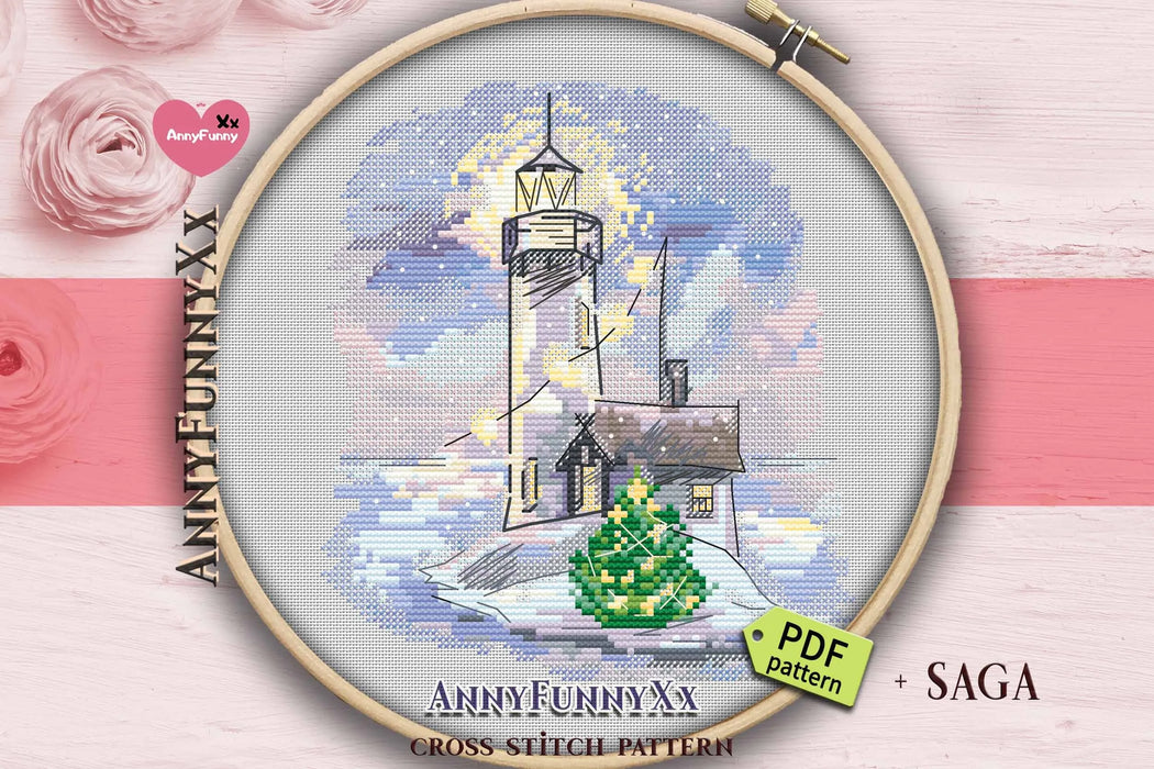 Winter lighthouse. Twilight - PDF Cross Stitch Pattern