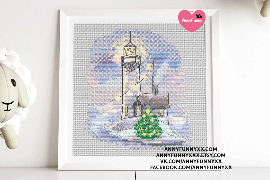 Winter lighthouse. Twilight - PDF Cross Stitch Pattern