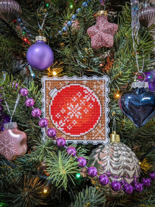 Postage stamp. New Year's ball - Free PDF Cross Stitch Pattern