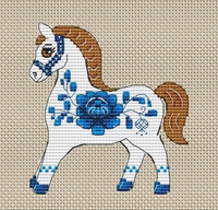 Painted Horses. Gzhel  - PDF Cross Stitch Pattern