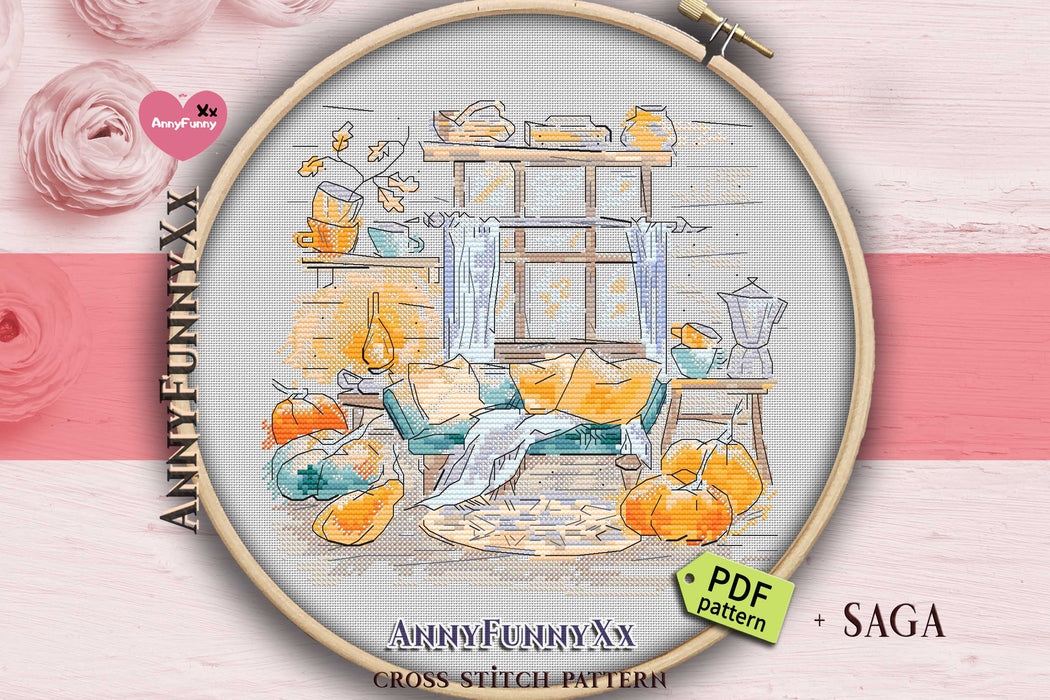 Autumn sketches. Window - PDF Cross Stitch Pattern