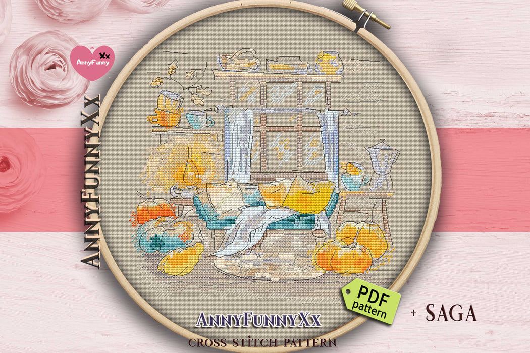 Autumn sketches. Window - PDF Cross Stitch Pattern