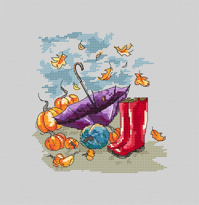 Autumn sketch. Red boots - PDF Cross Stitch Pattern