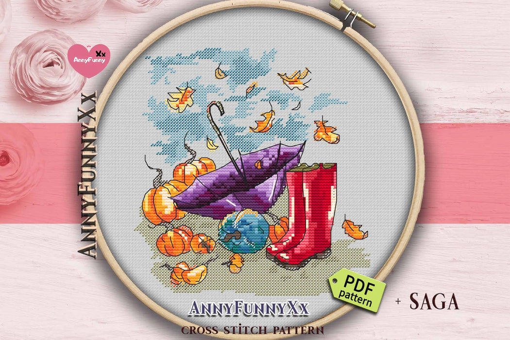 Autumn sketch. Red boots - PDF Cross Stitch Pattern