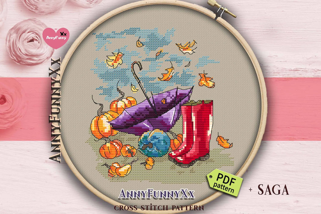 Autumn sketch. Red boots - PDF Cross Stitch Pattern