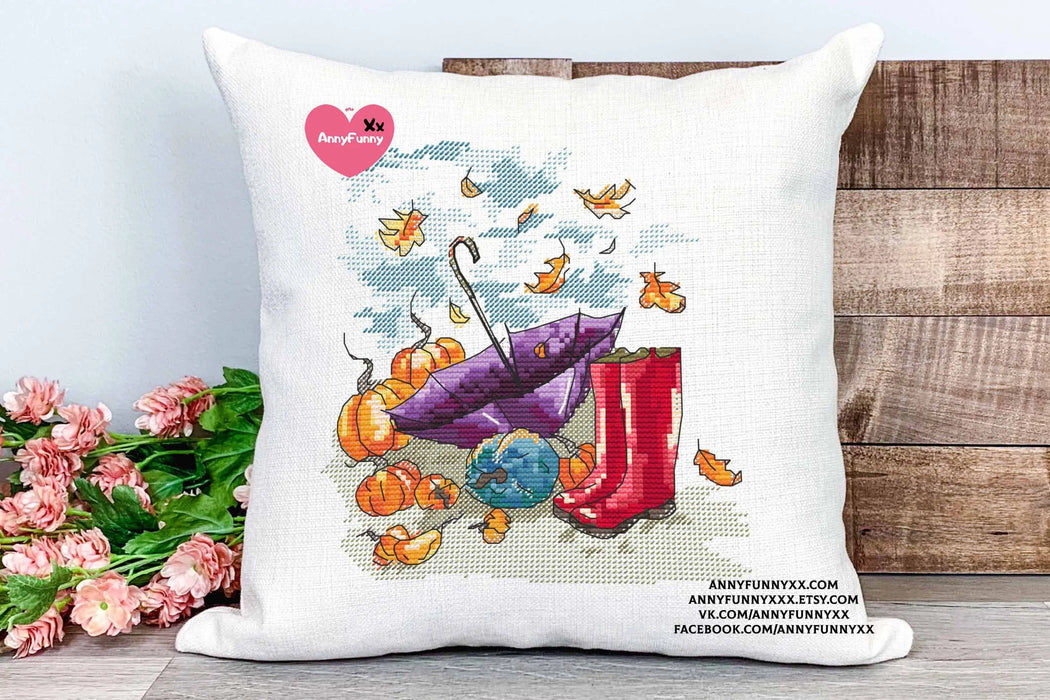 Autumn sketch. Red boots - PDF Cross Stitch Pattern