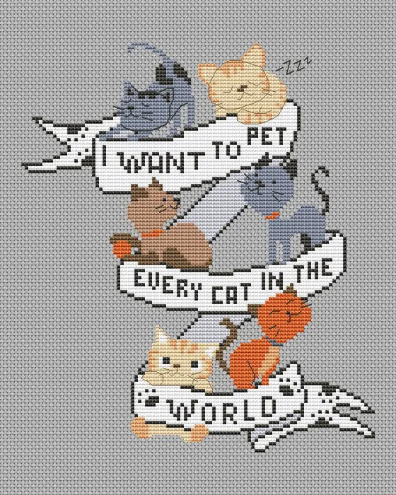 I want to pet every cat - PDF Cross Stitch Pattern