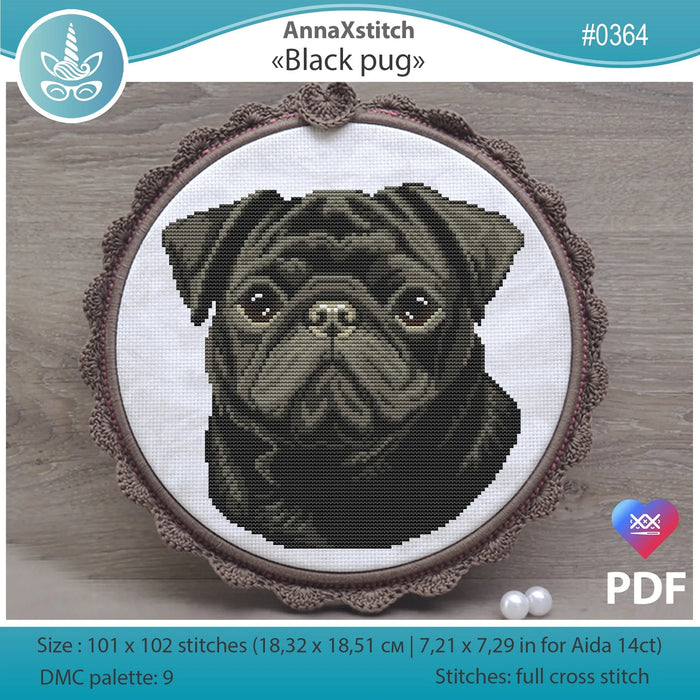 Black pug - PDF Cross Stitch Pattern