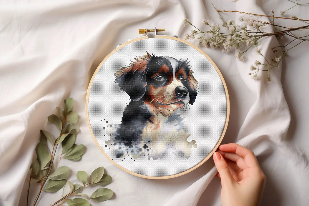 Watercolor Bernese Mountain Puppy - PDF Cross Stitch Pattern