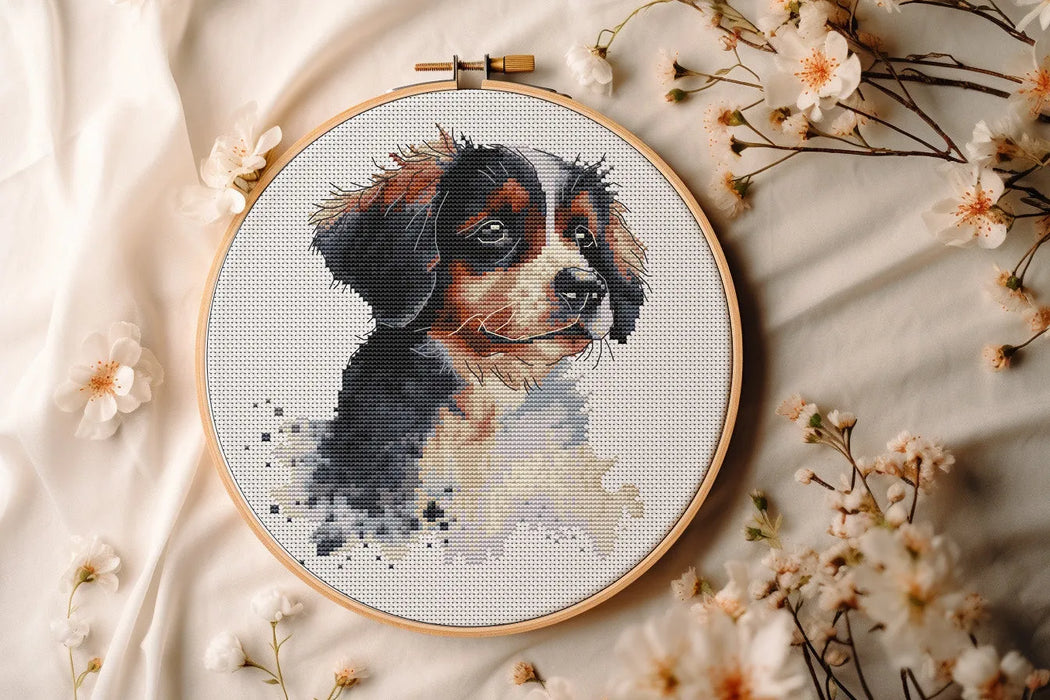 Watercolor Bernese Mountain Puppy - PDF Cross Stitch Pattern