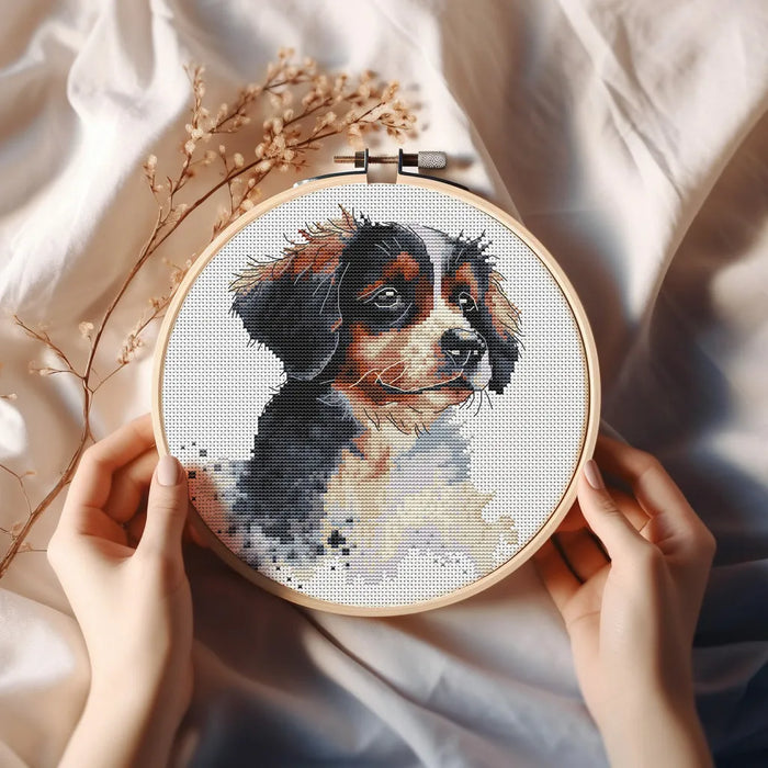 Watercolor Bernese Mountain Puppy - PDF Cross Stitch Pattern