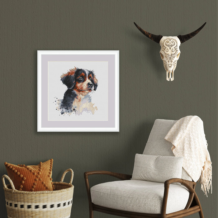 Watercolor Bernese Mountain Puppy - PDF Cross Stitch Pattern