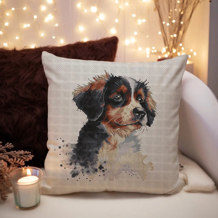 Watercolor Bernese Mountain Puppy - PDF Cross Stitch Pattern