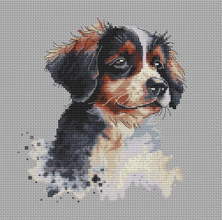 Watercolor Bernese Mountain Puppy - PDF Cross Stitch Pattern