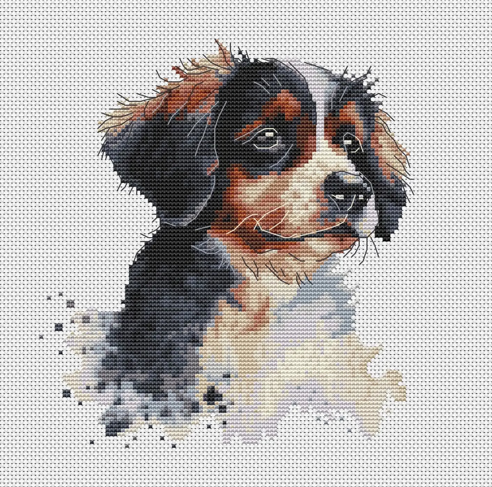 Watercolor Bernese Mountain Puppy - PDF Cross Stitch Pattern