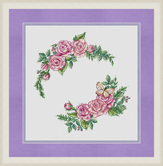 A Delicate Wreath of Roses - PDF Cross Stitch Pattern - Wizardi