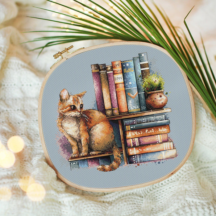 A Scholarly Cat - PDF Cross Stitch Pattern - Wizardi