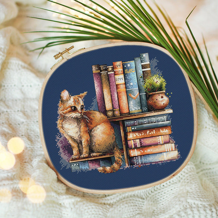 A Scholarly Cat - PDF Cross Stitch Pattern - Wizardi