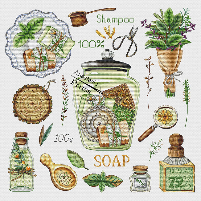 Fragrant forest soap - PDF Cross Stitch Pattern