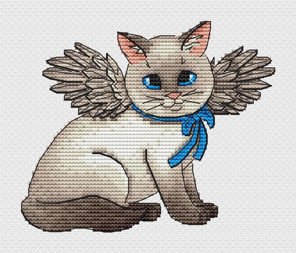 Angel Cat - PDF Cross Stitch Pattern - Wizardi