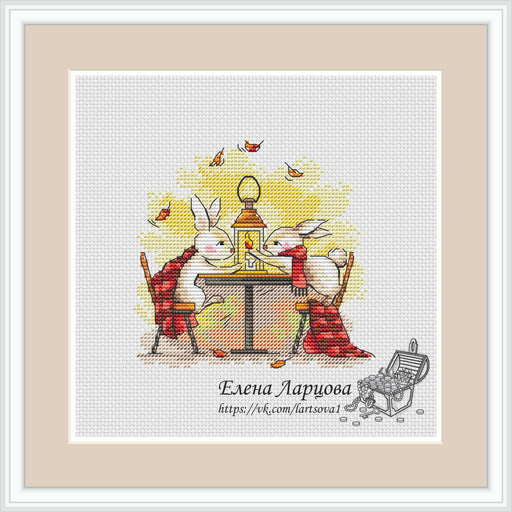 Autumn Bunnies. Evening Meeting - PDF Cross Stitch Pattern - Wizardi