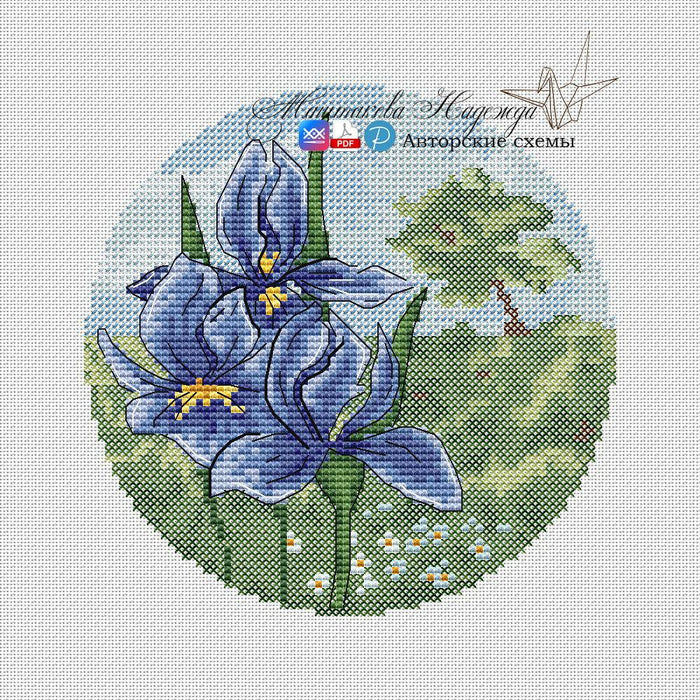 Autumn Circles. Irises - PDF Cross Stitch Pattern - Wizardi