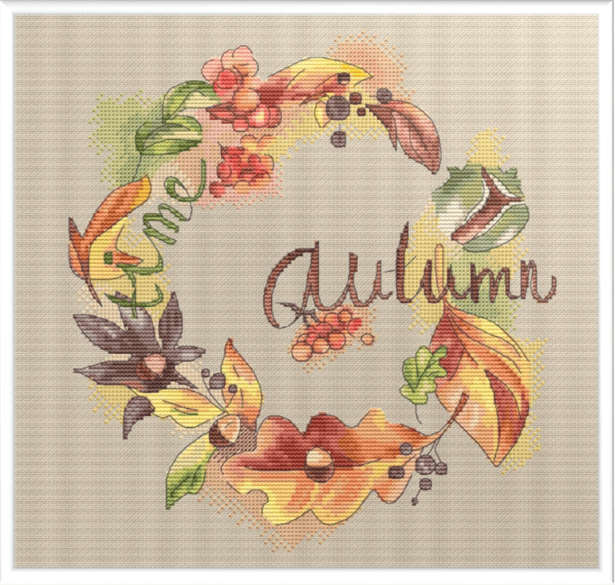 Autumn Wreath - PDF Cross Stitch Pattern - Wizardi