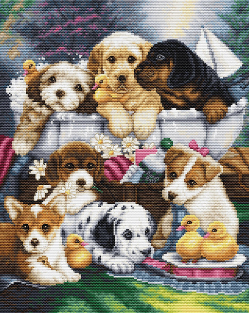 Bath Time Pups BU5025L Counted Cross-Stitch Kit - Wizardi