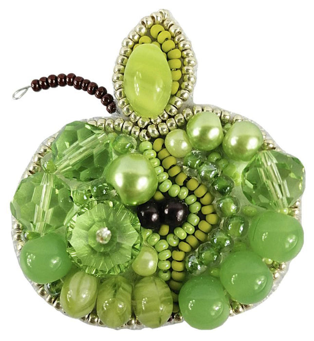 Beadwork kit for creating brooch Crystal Art Green apple BP-256C - Wizardi