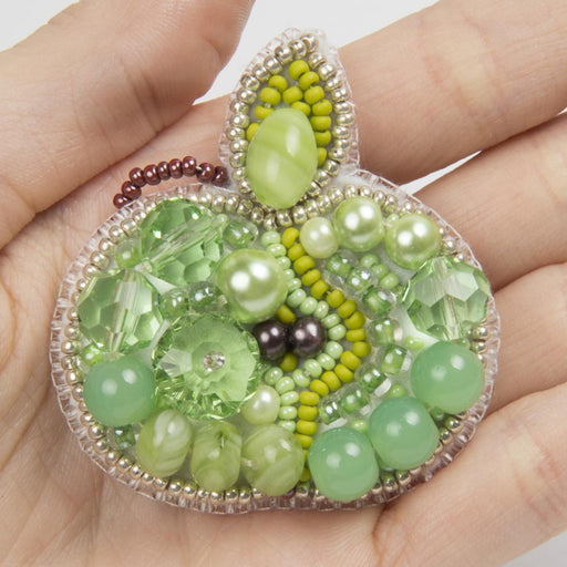 Beadwork kit for creating brooch Crystal Art Green apple BP-256C - Wizardi