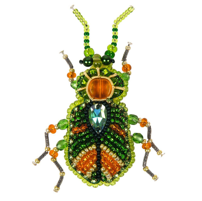 Beadwork kit for creating brooch Crystal Art Green beetle BP-329C - Wizardi