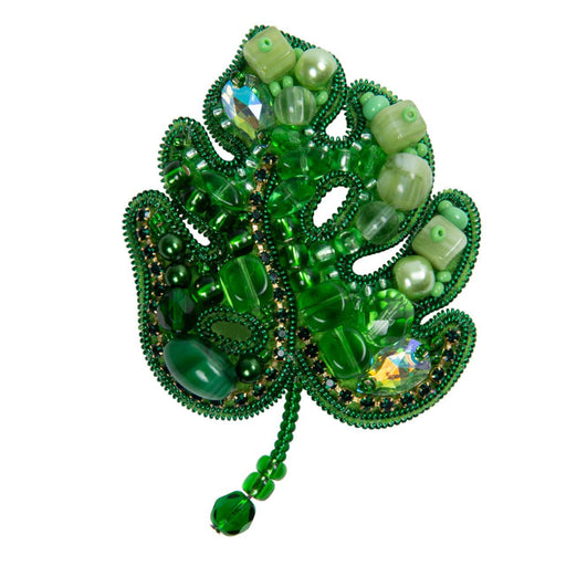 Beadwork kit for creating brooch Crystal Art Monstera BP-345C - Wizardi