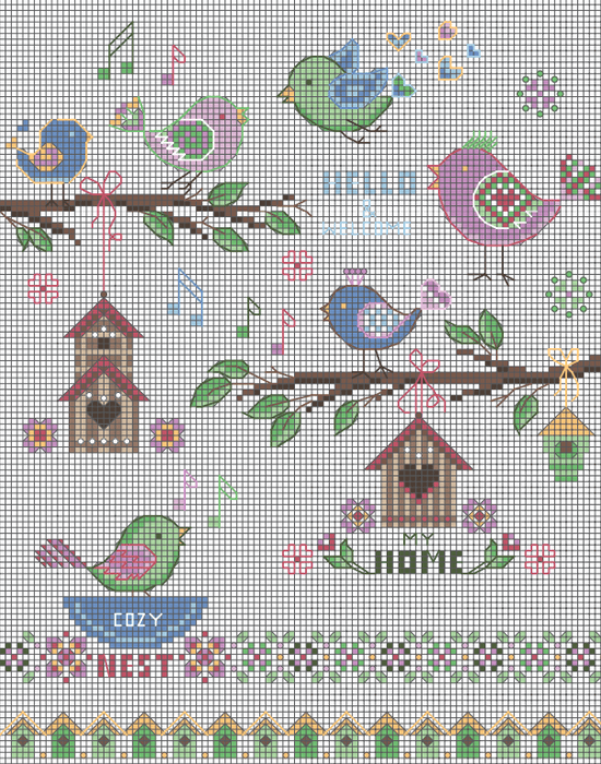 Birds & Branches - PDF Free Cross Stitch Pattern - Wizardi