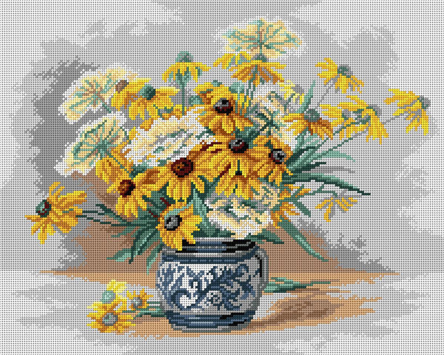 Black Eyed Susans 3489M Needlepoint canvas for halfstitch without yarn - Wizardi