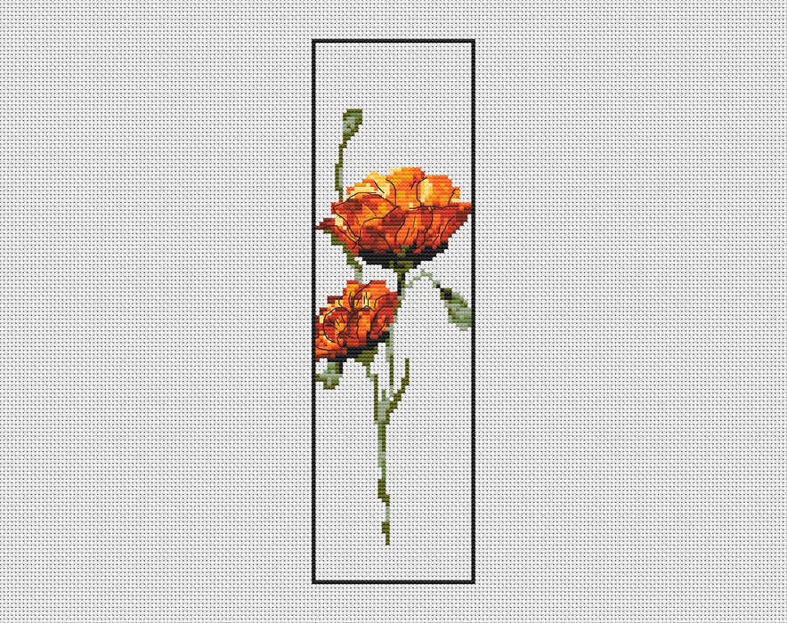 Bookmark. Orange Poppy - PDF Cross Stitch Pattern